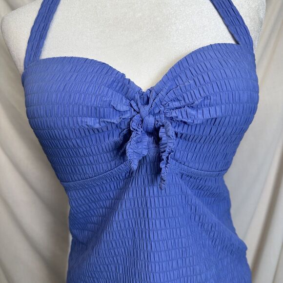 Jessica Simpson Shadow Smocked Push-up Swim Halter Tankini Top Blue Size Large - Picture 5 of 11